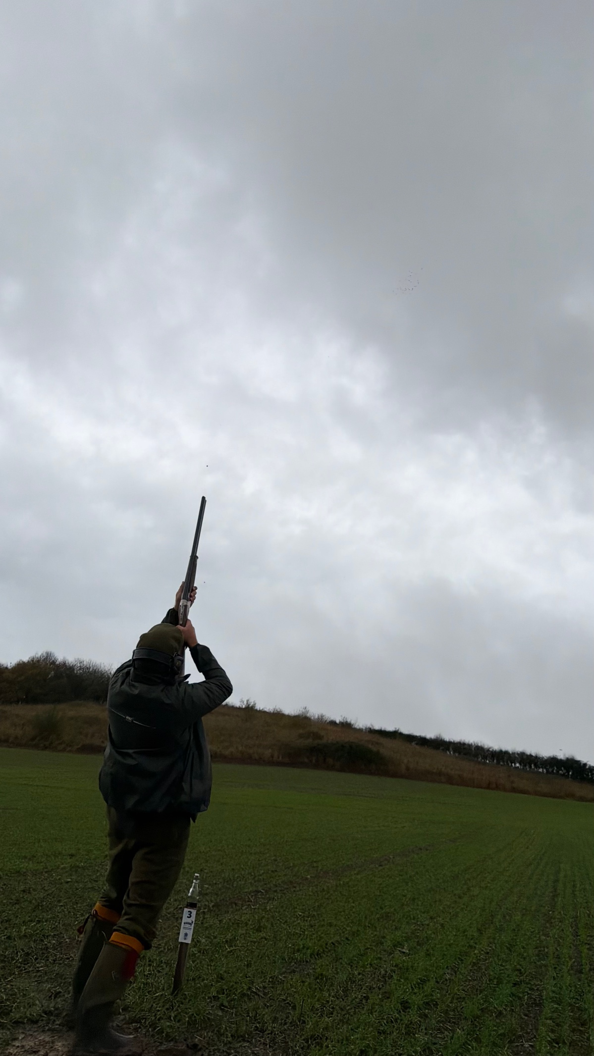 Clay shooter tracking a target in the field